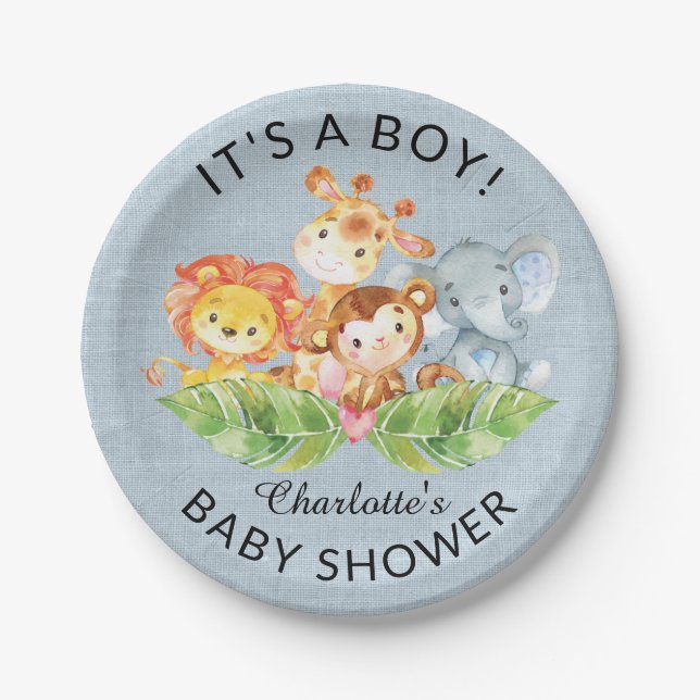 Jungle Baby Animals Boys Dusche 7" Plättchen Pappteller (Vorderseite)