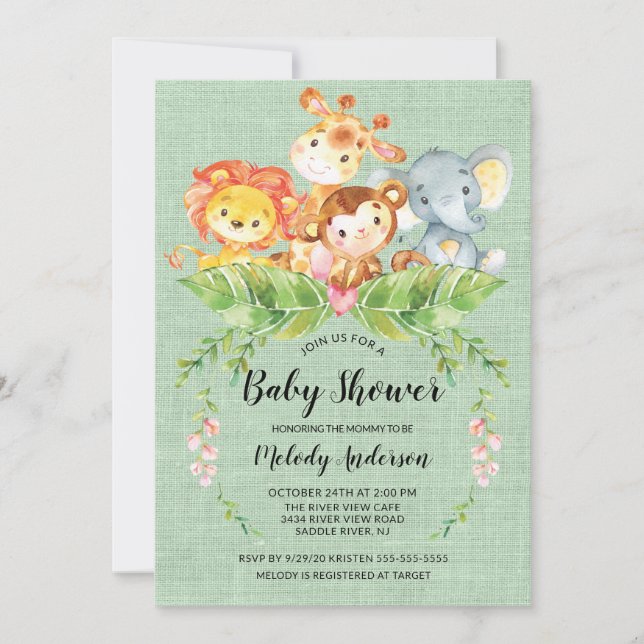 Jungle Baby Animaux Neutres Baby shower Invitation (Devant)