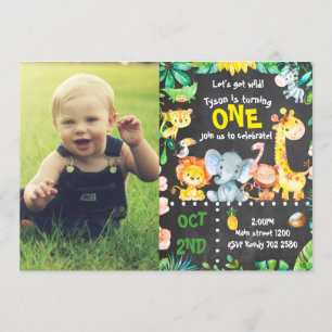 Jungle Baby Boy First Birthday Safari ZOO Einladung