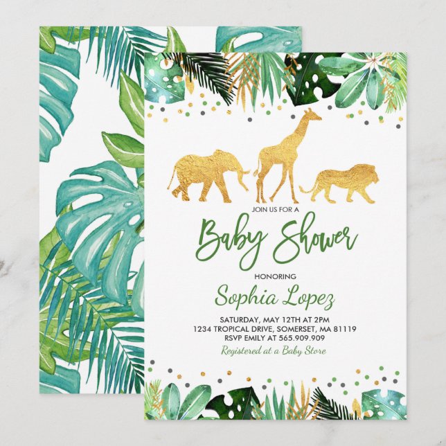 Jungle Baby Dusche Einladung Tropical Baby Dusche (Vorne/Hinten)