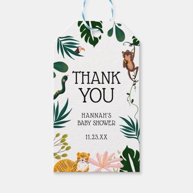 Jungle Baby Dusche Vielen Dank Geschenkanhänger (Vorderseite)
