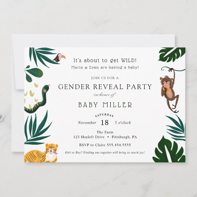 Jungle Baby Gender Reveal Party Einladung (Vorderseite)
