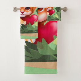 Jungle Baby Lion mit einem roten Herz Badhandtuch Set