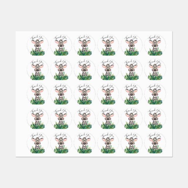 Jungle Baby shower d'aquarelle Zebra Étiquettes (Feuille)