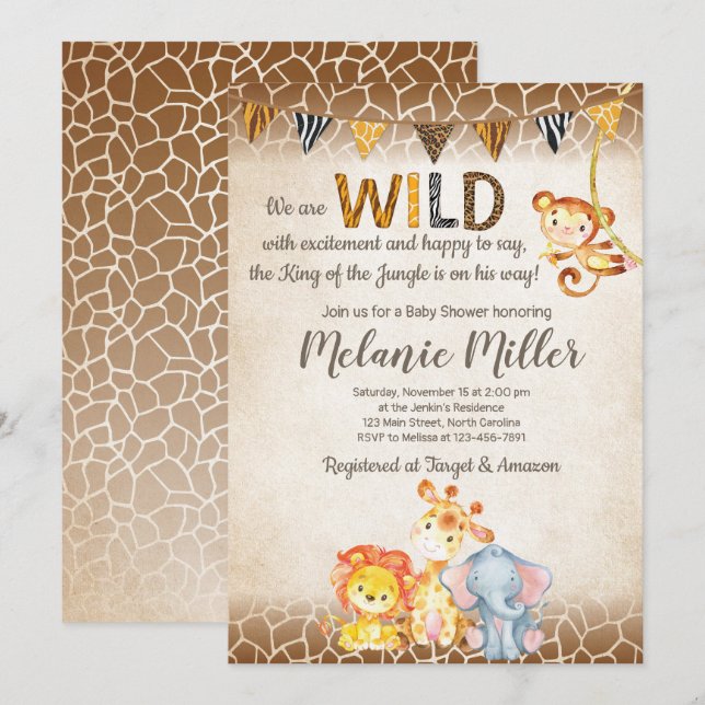 Jungle Baby Shower Einladung, Boy Elephant Baby Einladung (Vorne/Hinten)