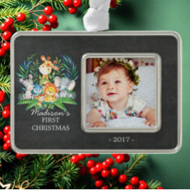 Jungle Baby's 1. Weihnachts-Foto Ornament Rahmen-Ornament Silber