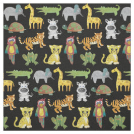 Jungle Babys auf schwarzem Hintergrund Stoff