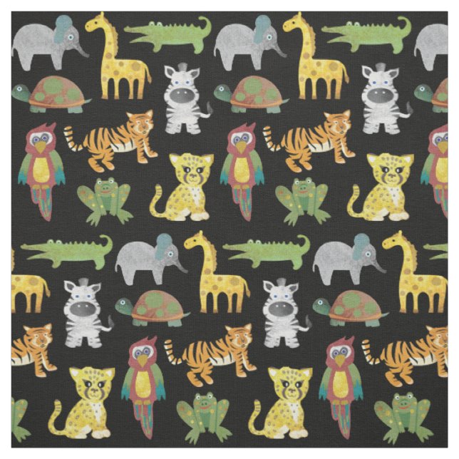 Jungle Babys auf schwarzem Hintergrund Stoff (Muster)