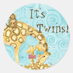 Jungle Babys, Twins Boy Girl Babyaufkleber - Blau Runder Aufkleber