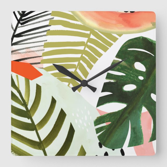 Jungle Beat Tropische Vegetation Quadratische Wanduhr (Vorderseite)