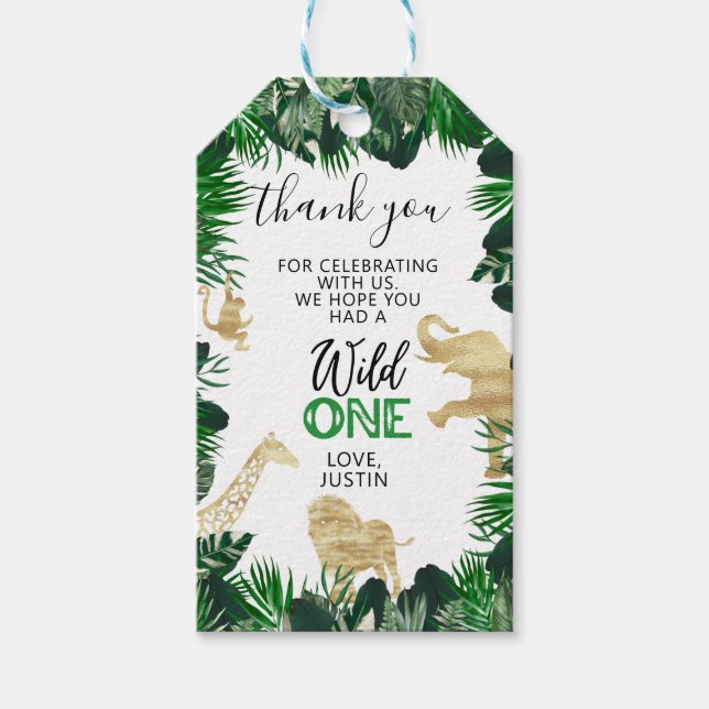Jungle Birthday Safari Gastgeschenk Danke Thema Geschenkanhänger (Vorderseite)