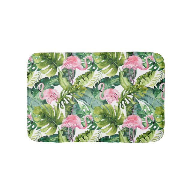Jungle Blätter Pink Flamingo Badematte (Vorderseite)