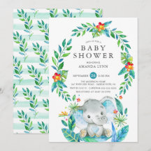 Jungle Blue Elephant Boy Baby Dusche