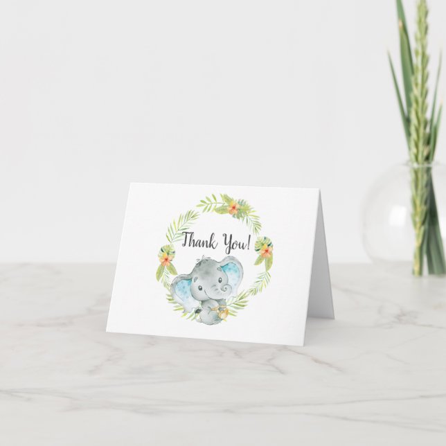 Jungle Boy Elephant Babydusche Vielen Dank Dankeskarte (Vorderseite)
