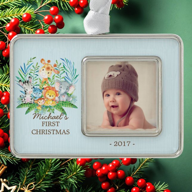 Jungle Boys Baby's 1. Weihnachts-Foto Ornament Rahmen-Ornament Silber (Von Creator hochgeladen)