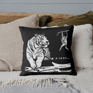 Jungle Cat Tiger Gazing Wild auf Schwarz-weißen mo Kissen