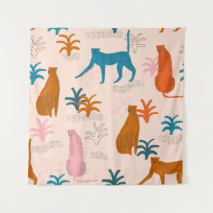 Jungle Cheetah: Funky Tropical Pattern. Wandteppich