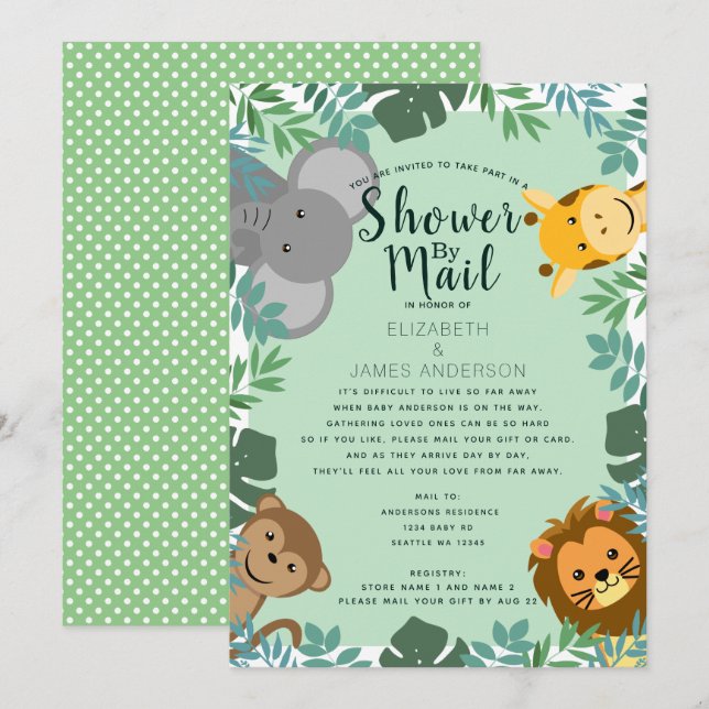 Jungle Critters Baby Dusche by Mail Einladung (Vorne/Hinten)