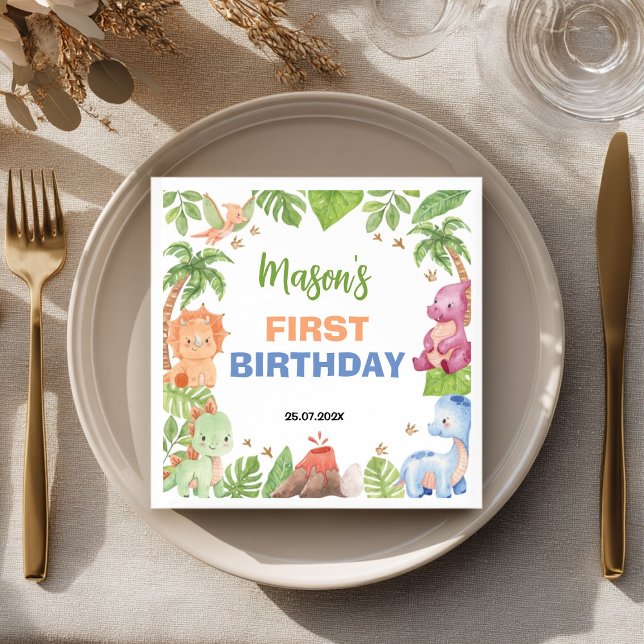 Jungle Dinosaur Boy Birthday Party Napkins Serviette (Von Creator hochgeladen)
