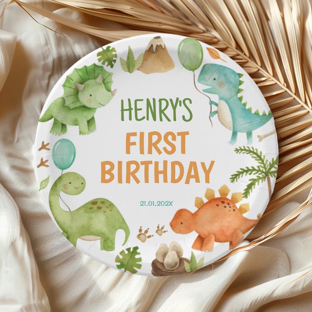 Jungle Dinosaur Cute Boy Birthday Party Pappteller (Von Creator hochgeladen)