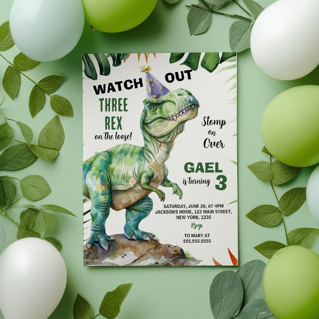 Jungle Dinosaur Drei-Rex Geburtstag Einladung (Von Creator hochgeladen)