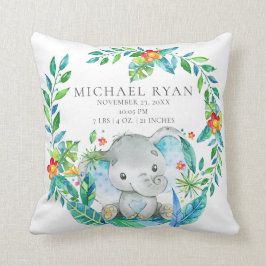 Jungle Elephant Baby Birth Stats Pillow Kissen