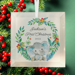 Jungle Elephant Baby's First Christmas Ornament Aus Glas