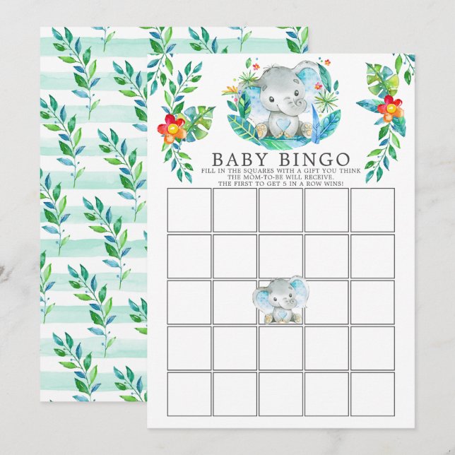 Jungle Elephant BINGO Baby Showspiel Einladung (Vorne/Hinten)