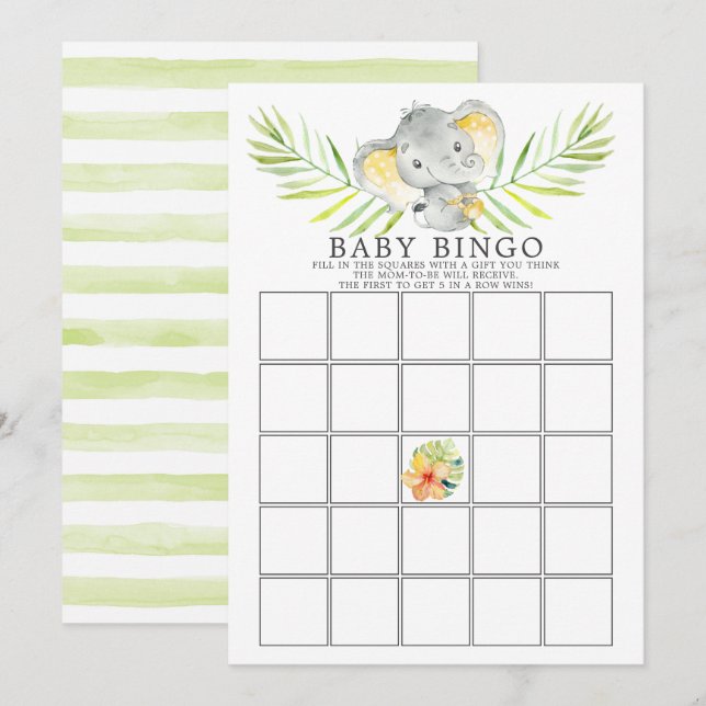 Jungle Elephant BINGO Baby Showspiel Einladung (Vorne/Hinten)