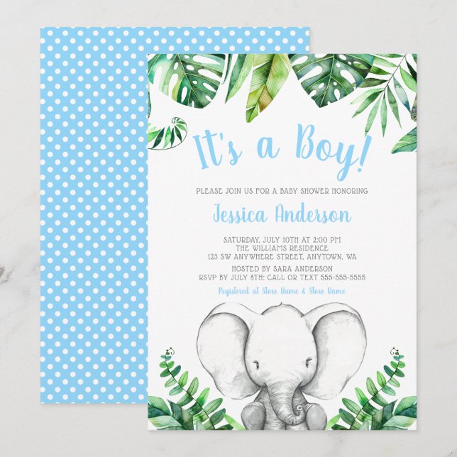 Jungle Elephant Boy Baby Shower Einladungen (Vorne/Hinten)