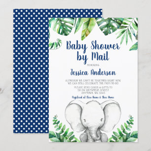 Jungle Elephant Navy Boy Baby Shooter by Mail Einladung