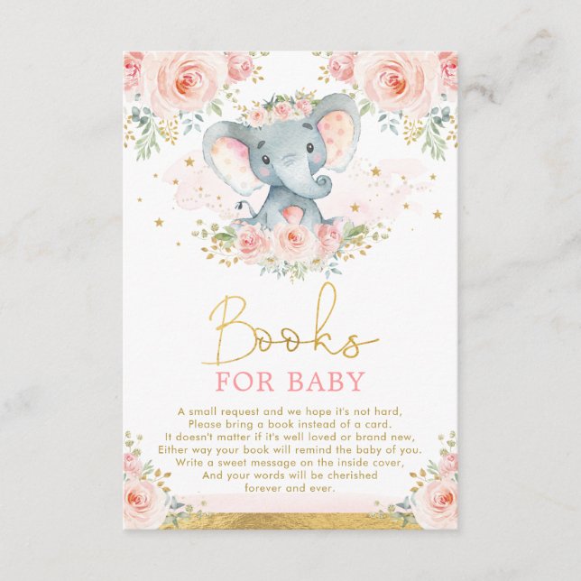 Jungle Elephant Pink Blush Floral Books for Baby Begleitkarte (Vorderseite)