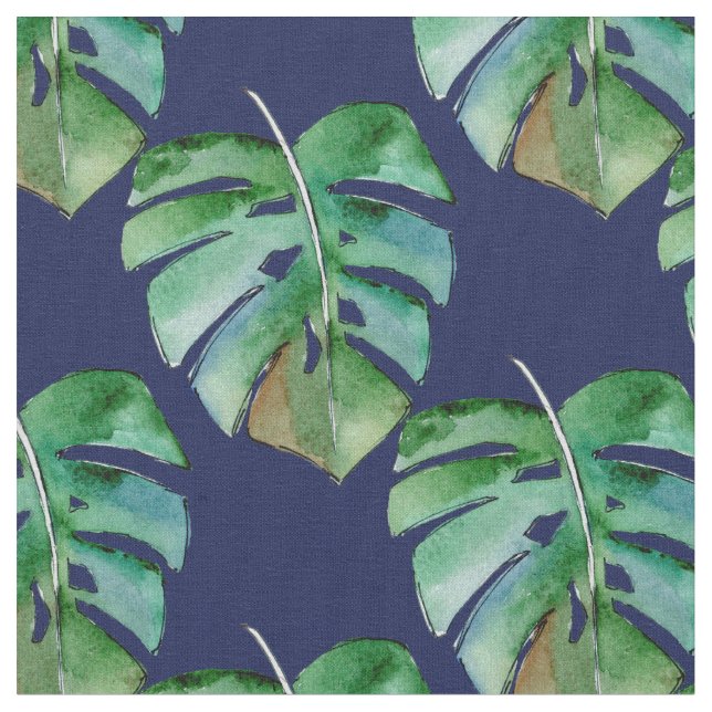 Jungle Ferns on Blue Stoff (Nahaufnahme)