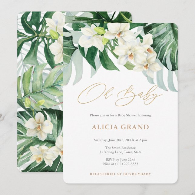 Jungle Foliage Gender Neutral Baby Shower Party Einladung (Vorne/Hinten)