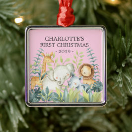 Jungle Foto Girls Baby's First Christmas Ornament Aus Metall