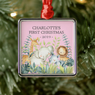 Jungle Foto Girls Baby's First Christmas Ornament Aus Metall