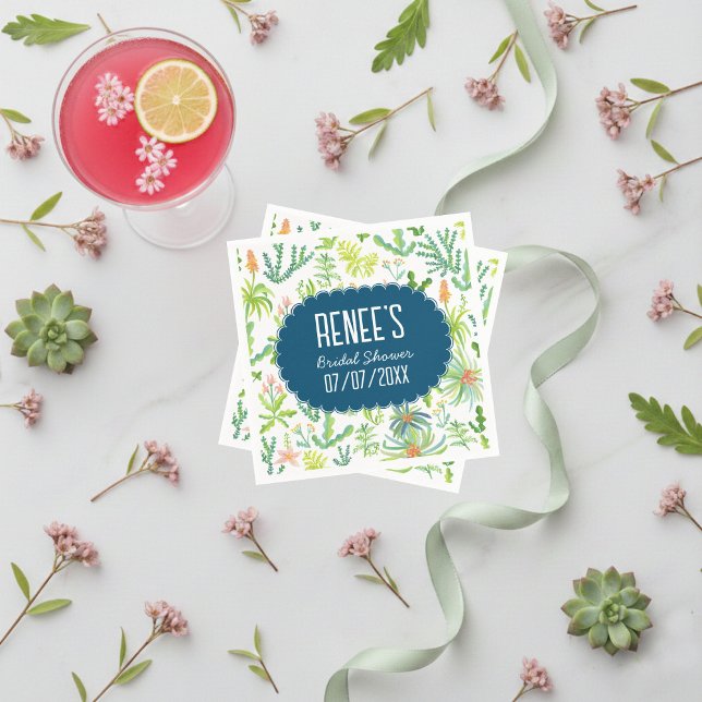 Jungle Garden Watercolor Custom BRIDAL SHOWER Serviette (Jungle Garden Watercolor hand-painted floral botanical Custom BRIDAL SHOWER Napkins
)
