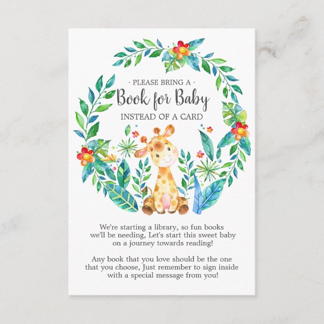 Jungle Giraffe Baby Shower Book for Baby Card Begleitkarte (Vorderseite)