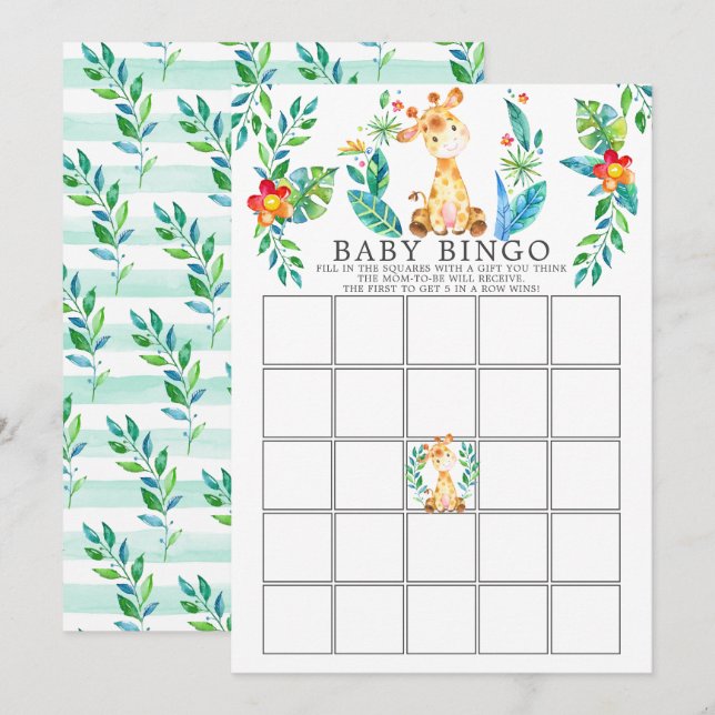 Jungle Giraffe BINGO Babydusche Spiel Einladung (Vorne/Hinten)