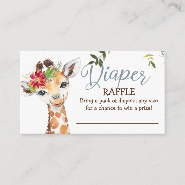Jungle Giraffe Blue Gray Diaper Raffle Baby Dusche Begleitkarte (Vorderseite)