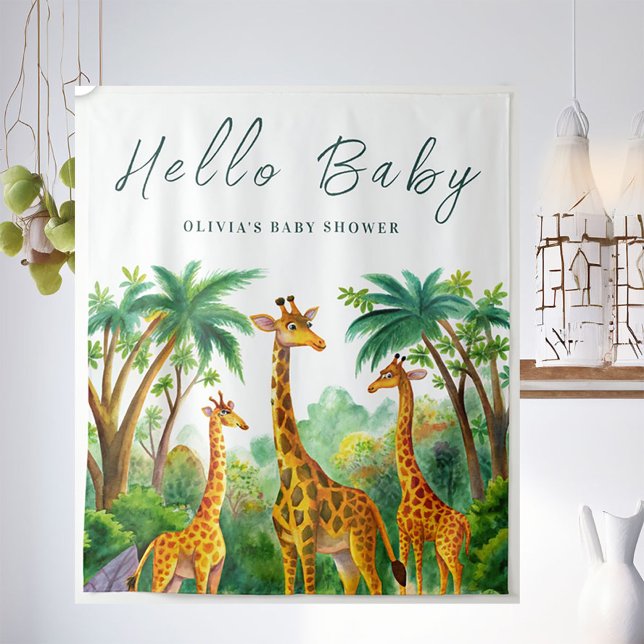 Jungle Giraffe Niedlich Elegant Hallo Babydusche Wandteppich (Von Creator hochgeladen)