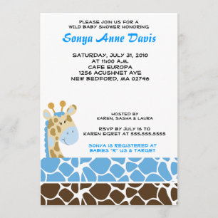 Jungle Giraffe Print (blau) Baby Shower 12x18 Einl Einladung