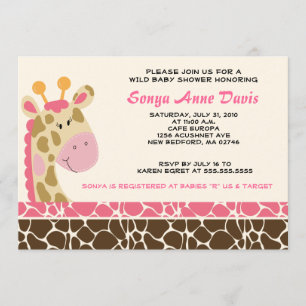 Jungle Giraffe Print (pink) Kinderdusche 12x18 Ein Einladung