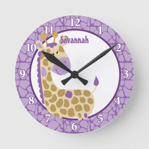 Jungle Giraffe Wall Clock (Lila) Name hinzufügen Runde Wanduhr