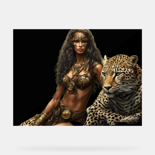 Jungle Girl and Her Pet Leopard Acrylic Wall Sign Acrylschild (Vorderseite)