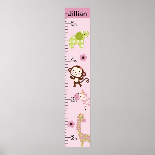 Jungle Girl Animals Growth Chart Behielt auf 8x44! Poster (Vorne)