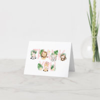 Jungle Girl Baby shower Merci plié carte