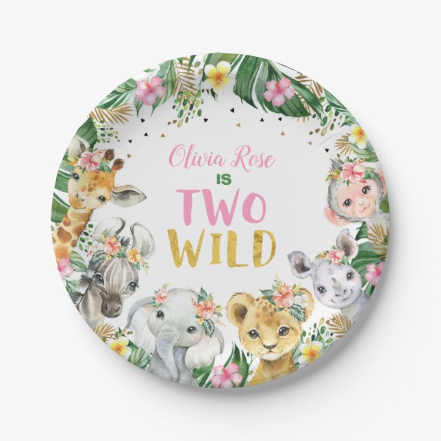 Jungle Girl Birthday Safari Animals Paper Plates Pappteller (Vorderseite)