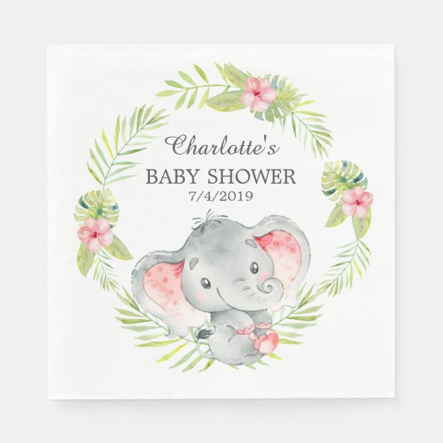 Jungle Girl Elephant Babydusche Papier Napkins Serviette (Vorderseite)