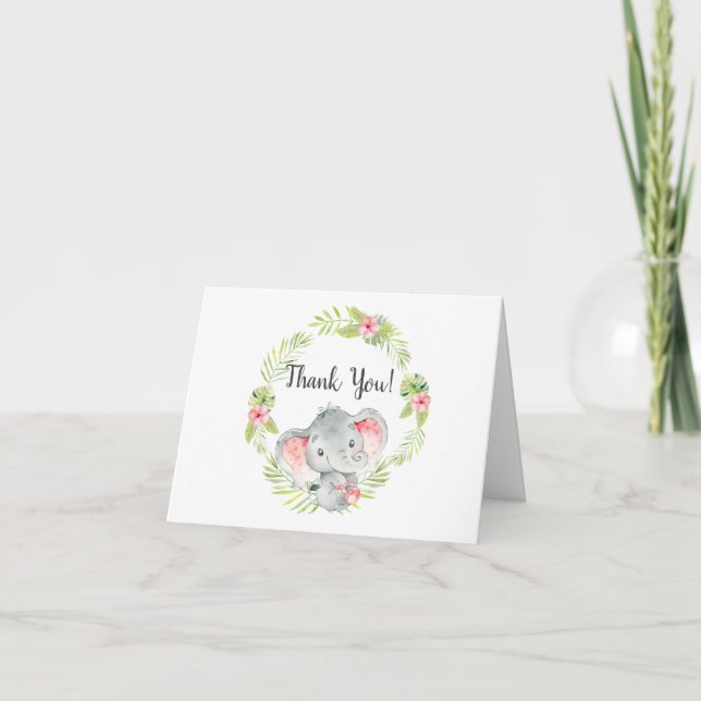 Jungle Girl Elephant Babydusche Vielen Dank Dankeskarte (Vorderseite)